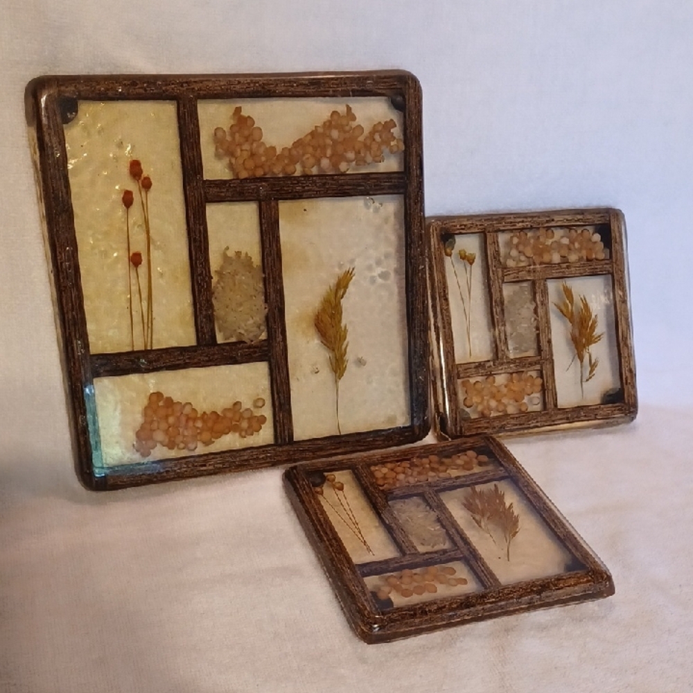 Rustic Botanical Resin Trivet Set Wall Decor